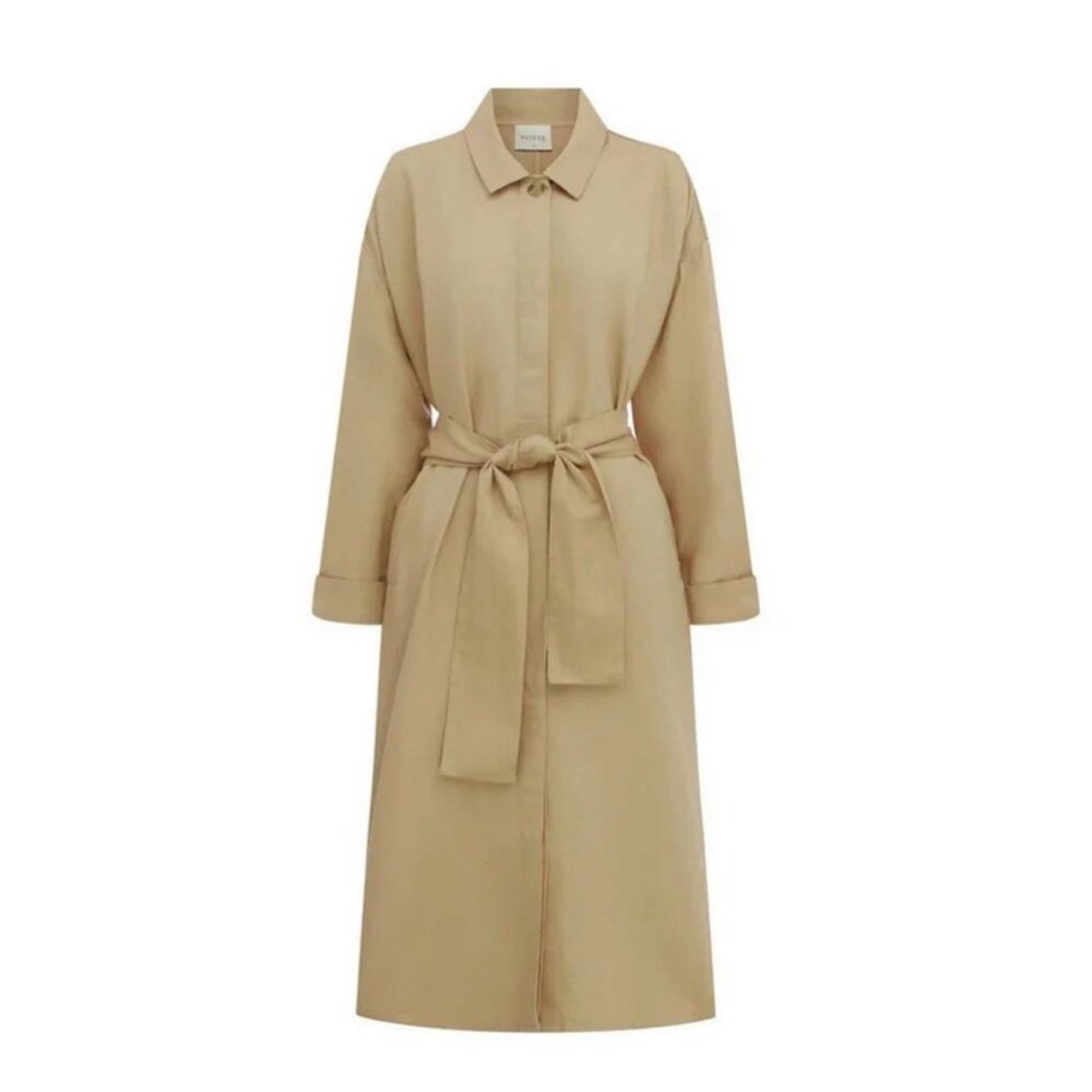 POSSE Ruth Long Trench Coat Linen Cotton Latte Tan Size M - Picture 2 of 9